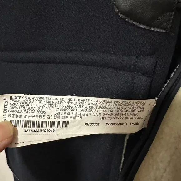 Zara Basic Women's Ladies Dark Blue Navy Wool Coat Jacket with Hood Size (L) - Picture 8 of 12